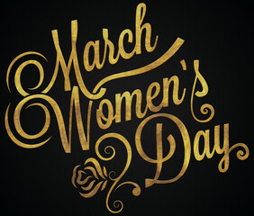 8th march women's day Golden calligraphy design banner