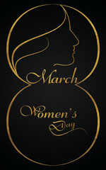 Fototapeta na wymiar 8th march, Happy women's day Golden calligraphy design banner
