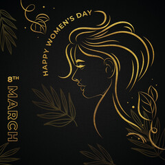 8th march, Happy women's day Golden calligraphy design banner