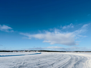 Winter landscape of ice road in north of Sweden