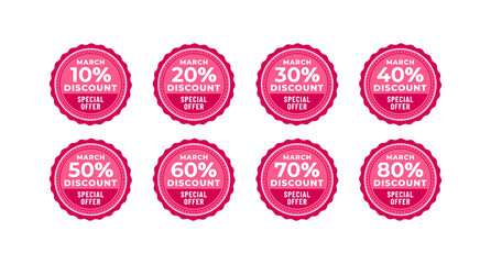 March Discount Label or March Discount Logo Vector on White Background. March Discount Sign vector for sale. March Discount symbol vector for marketing content.