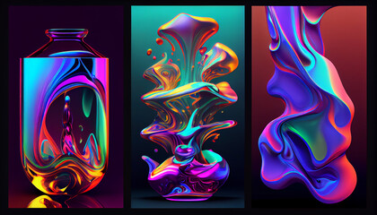 Collage of Abstract Holo Fluidity Objects in Y2K Optic