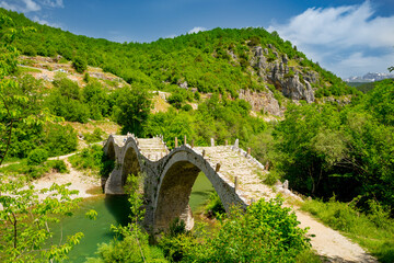 Fototapeta na wymiar Zagorohoria stone bridge, Greece. Plakidas arch bridge