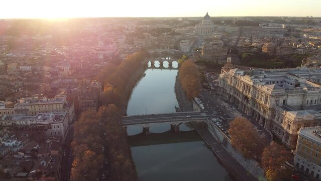 Aerial View of Rome and Vatican in Fall at Sunset