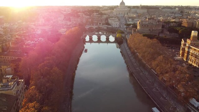 Aerial View of Vatican and Rome at Sunset in Fall
