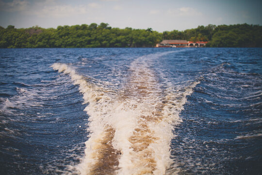 The wake of a boat on a lake near Moron, Cuba.