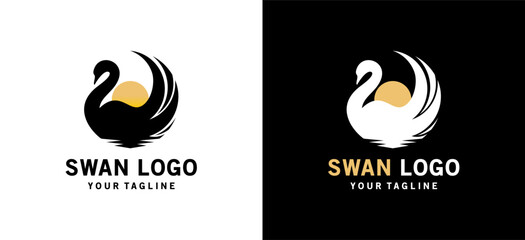 Swan logo vector silhouette design on water