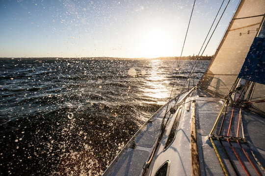 View from sailboat sailing in sea, Perth, Western Australia, Australia