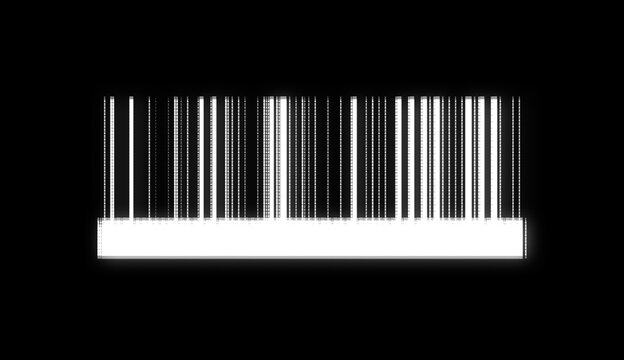 BAR code in glitch screen effect style. Illustration in halftone black and white television screen pixels pattern. Glitched and corrupted in halftone and old CRT TVs and VHS pixel style