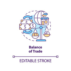 Balance of trade concept icon. Goods import and export. Economic indicators example abstract idea thin line illustration. Isolated outline drawing. Editable stroke. Arial, Myriad Pro-Bold fonts used