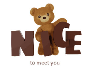 Teddy bear doll element set with alphabet.Vector illustration