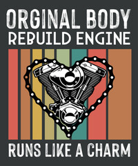 Fototapeta premium Open Heart Surgery Original Body Rebuilt Engine Runs Like A Charm T Shirt design vector, rebuilt engine, open heart, vintage