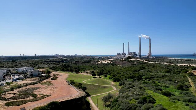 4K drone video of Orot Rabin Electric Power Plant- Hadera- Israel