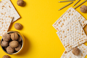 Concept of jewish Passover holiday, space for text
