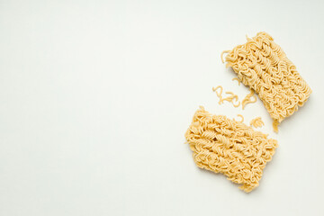 Concept of instant food, instant noodles, space for text