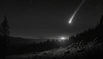 A Glimmer of Hope: A Depressed Man Watches a Shining Shooting Star in a Dark Night Sky