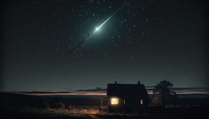 A Glimmer of Hope: A Depressed Man Watches a Shining Shooting Star in a Dark Night Sky