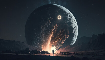 A Glimmer of Hope: A Depressed Man Watches a Shining Shooting Star in a Dark Night Sky