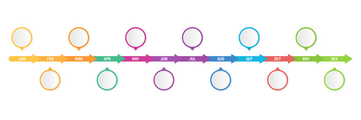 Blank presentation business infographic template. 12 Months modern timeline diagram calendar with circle progress, vector illustration