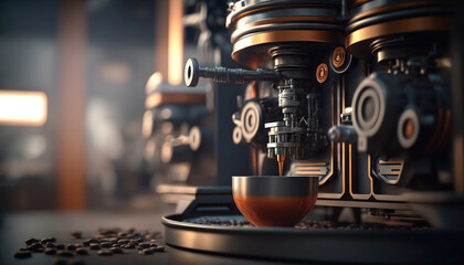 coffee machines that are operating automatical Coffee flowing into coffee cup. Generative AI