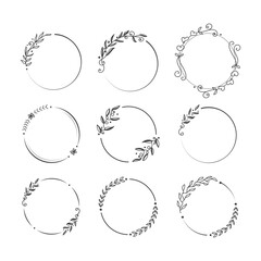 Artistic floral round frame flat design art decoration vector illustration