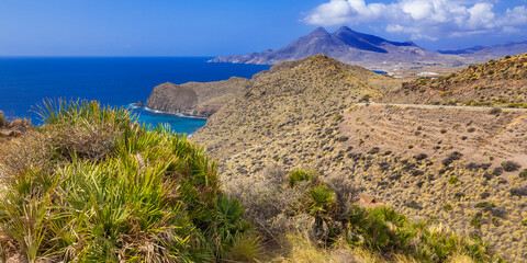 Rocky Coastline and Cliffs, Amatista Viewpoint, Cabo de Gata-Níjar Natural Park, UNESCO Biosphere Reserve, Hot Desert Climate Region, Almería, Andalucía, Spain, Europe