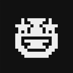 Star-struck, face with Starry eyed, smiling emoticon, emoji, smiley. Pixel art style. Funny cartoon character. Web icon. Facial expression. 1-bit style. Isolated abstract vector.