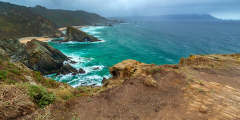The best Bench in the World, Loiba Viewpoint, Cliffs of Loiba, Ortigueira, La Coruña, Galicia, Spain, Europe