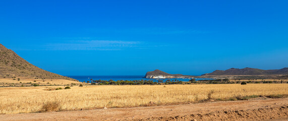 Naklejka premium Beach of Genoveses, Cabo de Gata-Ni­jar Natural Park, UNESCO Biosphere Reserve, Almeri­a, Andaluci­a, Spain, Europe