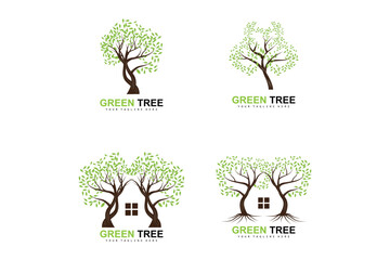 Obraz premium Tree Logo, Green Trees And Wood Design, Forest Illustration, Trees Kids Games