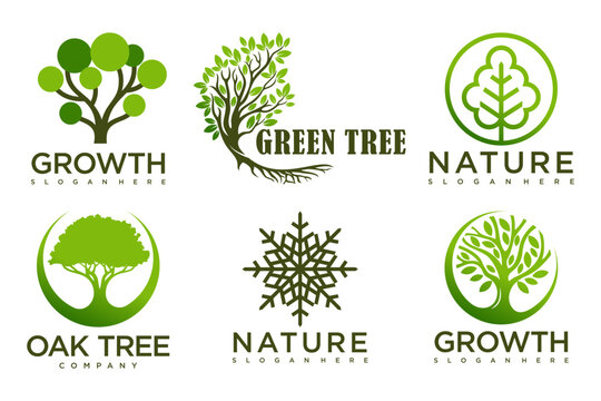 Tree logo icon set design. Garden plant natural symbols template.Vector illustration.