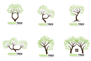 Obraz premium Tree Logo, Green Trees And Wood Design, Forest Illustration, Trees Kids Games
