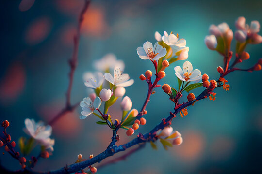 Focus of beautiful branches of blossoms on the tree, AI Generated