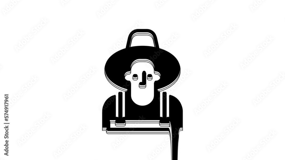 Poster black farmer in the hat icon isolated on white background. 4k video motion graphic animation