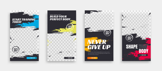 post and story fitness training social media template. social banner for promotion your product. banner square background illustration