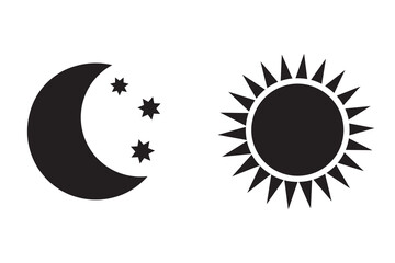 Night icon of the moon with stars and sun icon, vector on white background.