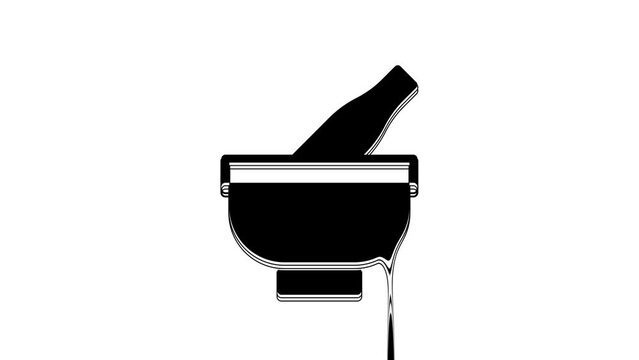 Black Mortar and pestle icon isolated on white background. 4K Video motion graphic animation