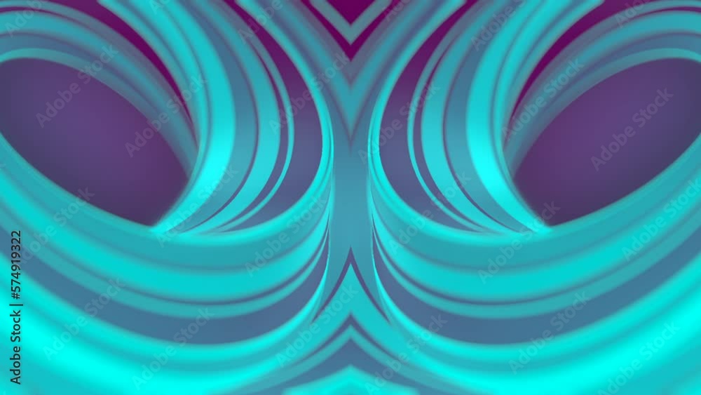 Poster Psychedelic symmetrical background from curved shapes in neon color. Abstract cover design. Digital seamless loop animation. 3d rendering. HD resolution