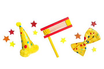 Isolated Purim carnival accessories and decor closeup