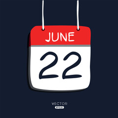 Creative calendar page with single day (22 June), Vector illustration.