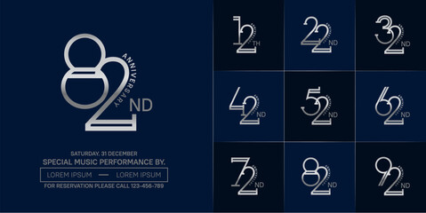 set of anniversary silver color with blue background for special celebration event