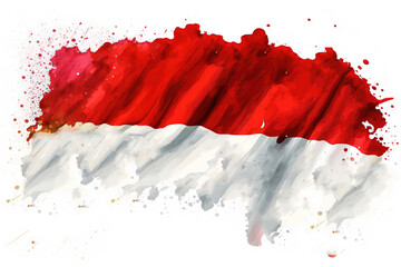 Indonesia Flag Expressive Watercolor Painted With an Explosion of Color, Movement and Artistic Flair, generative ai