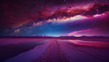 Starry Purple Night Sky Horizon - Generative AI