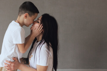 Mom and son photo shoot in the studio.