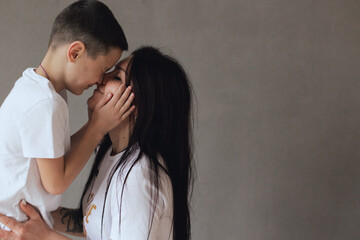 Mom and son photo shoot in the studio.