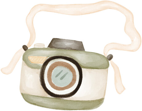 camera camping watercolor