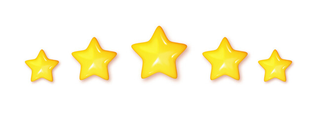3D five yellow glossy stars. Concept rating Png. Successful work highest score of five points. 3d Vector