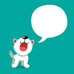 Cartoon character white dog with speech bubble for design.