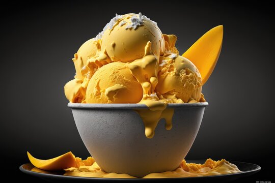 mango ice cream with fresh mango pieces