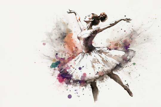 Ballerina in watercolor style painting, ai generated